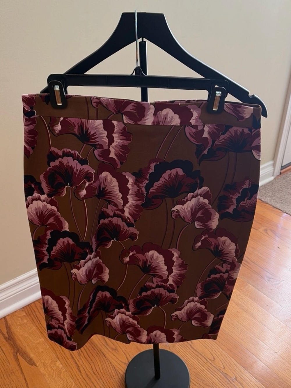 Ann Taylor Brown Pencil Skirt with Plum Floral Print